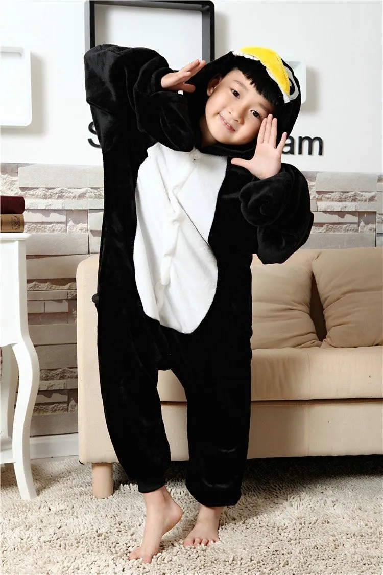 Kids Black Penguin Kigurumi Pajamas Animal Onesies costume