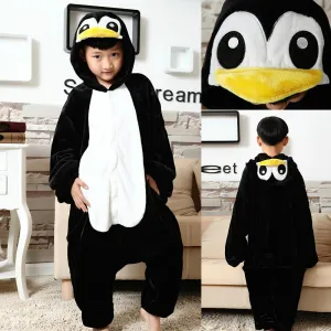 Kids Black Penguin Kigurumi Pajamas Animal Onesies costume