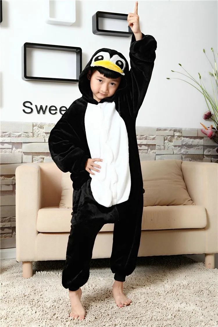 Kids Black Penguin Kigurumi Pajamas Animal Onesies costume