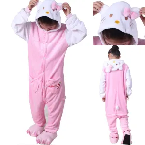 Kids Hello Kitty Cat Kigurumi Onesie Pajamas Flannel Costume