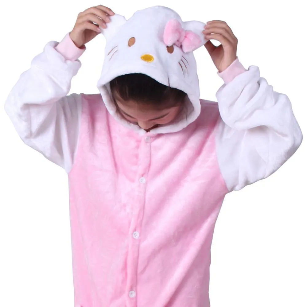 Kids Hello Kitty Cat Kigurumi Onesie Pajamas Flannel Costume