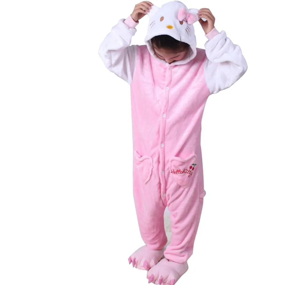 Kids Hello Kitty Cat Kigurumi Onesie Pajamas Flannel Costume