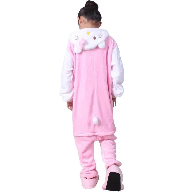 Kids Hello Kitty Cat Kigurumi Onesie Pajamas Flannel Costume