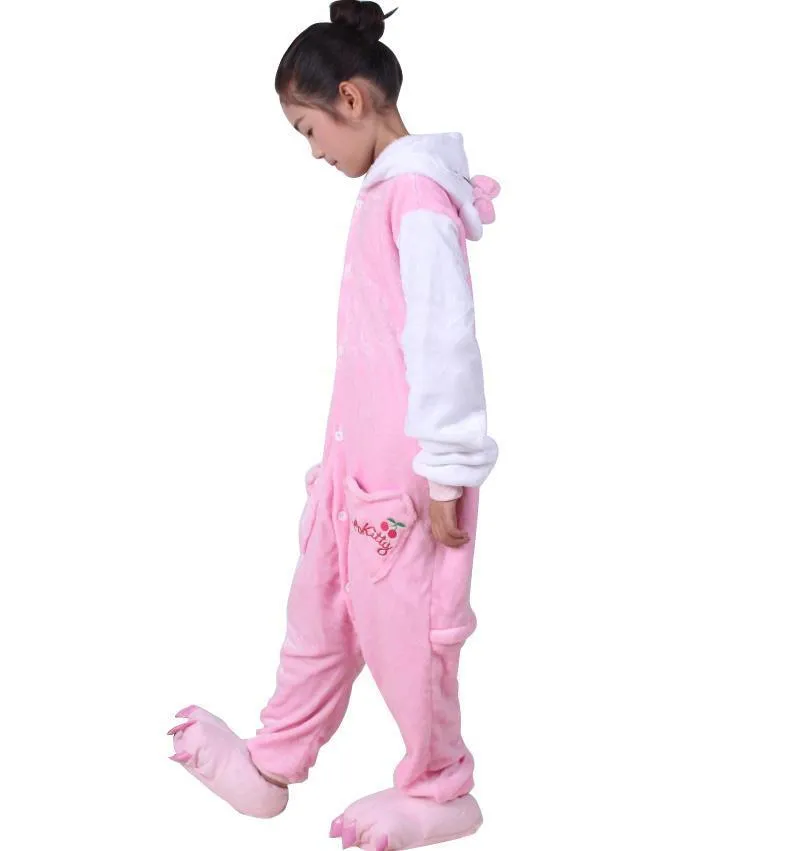 Kids Hello Kitty Cat Kigurumi Onesie Pajamas Flannel Costume