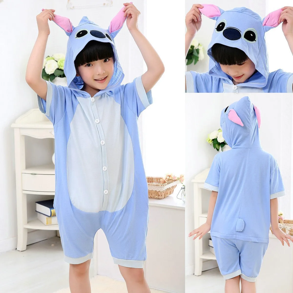 kigurumi Stitch kids Animal Onesies Summer Pajamas Costume