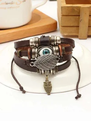 Leather Wrap Bracelet For Men and Women Evil Eye Draw String Size Adjustable