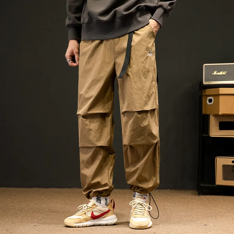 Loose Fit Drawstring Hem Elasticity Tapered Cargo Pants