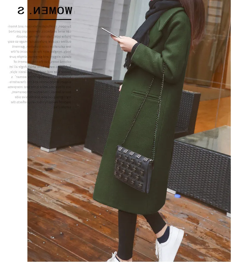 Loose Fit Knee-Length Solid Color Lapel Overcoat