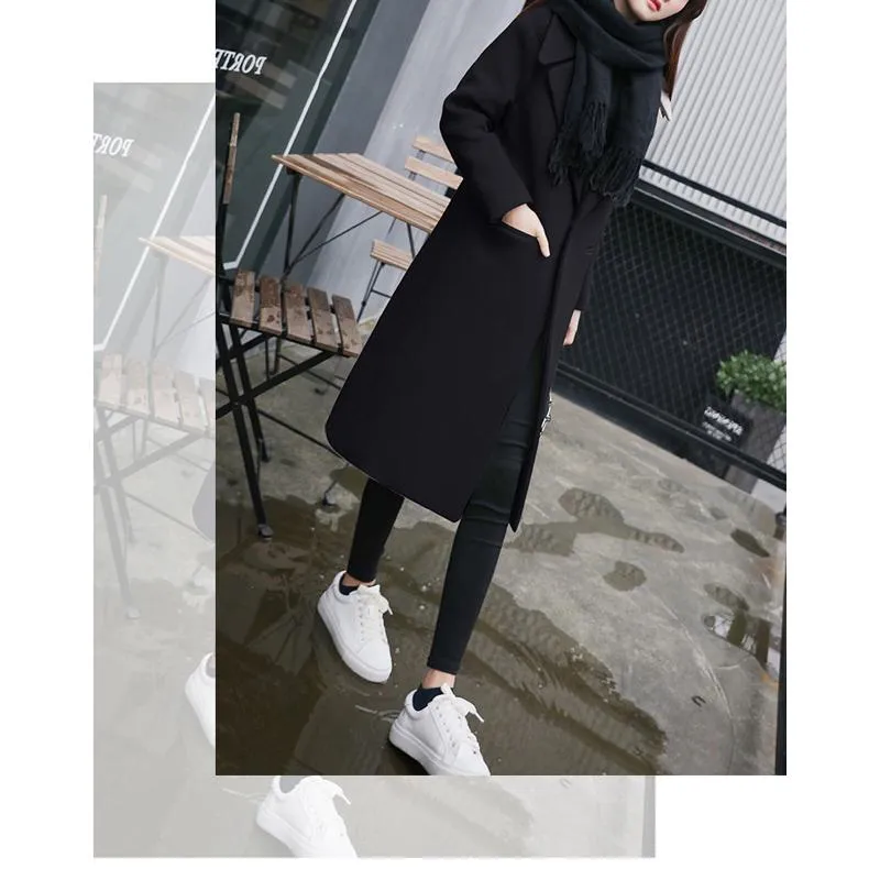 Loose Fit Knee-Length Solid Color Lapel Overcoat