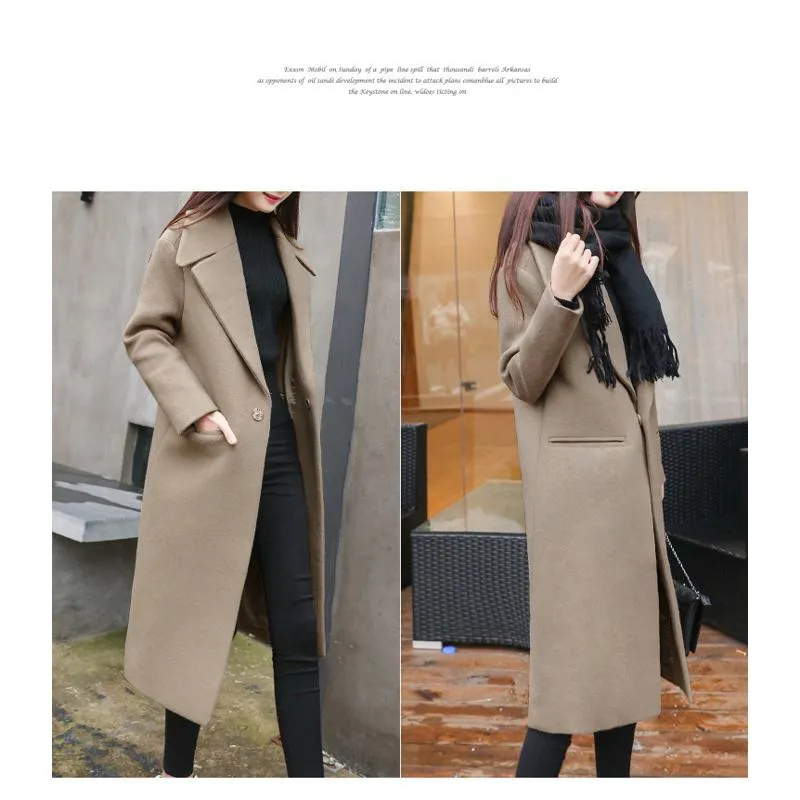 Loose Fit Knee-Length Solid Color Lapel Overcoat