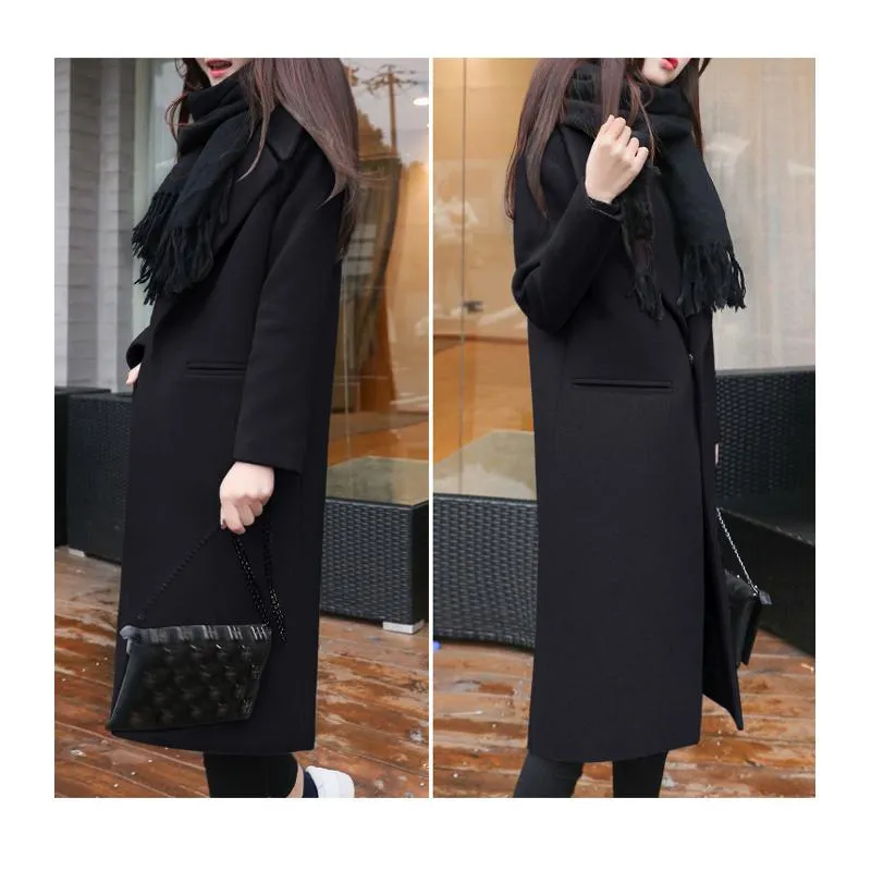 Loose Fit Knee-Length Solid Color Lapel Overcoat