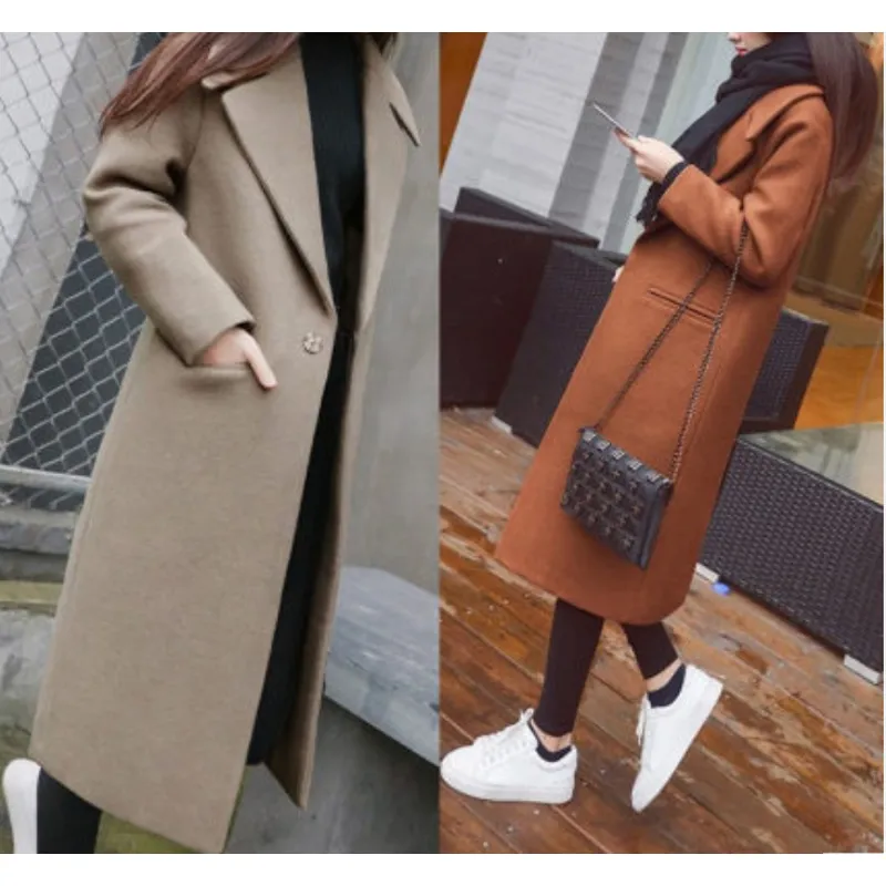 Loose Fit Knee-Length Solid Color Lapel Overcoat