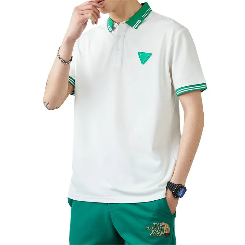 Loose-Fit Silky Lapel Elasticity V-Neck Short Sleeve Polo Shirt