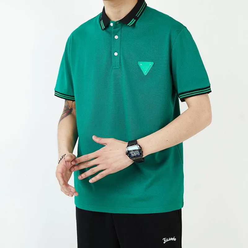 Loose-Fit Silky Lapel Elasticity V-Neck Short Sleeve Polo Shirt