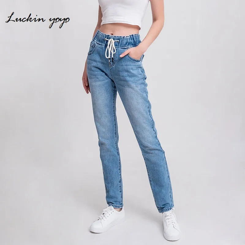 luckinyoyo jean woman mom jeans pants boyfriend jeans for women with high waist push up large size ladies jeans denim 5xl 2019