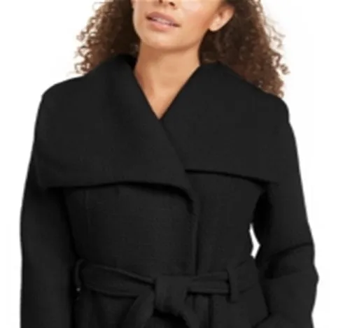 Madden Girl Junior's Asymmetrical Belted Wrap Coat Black Size Small