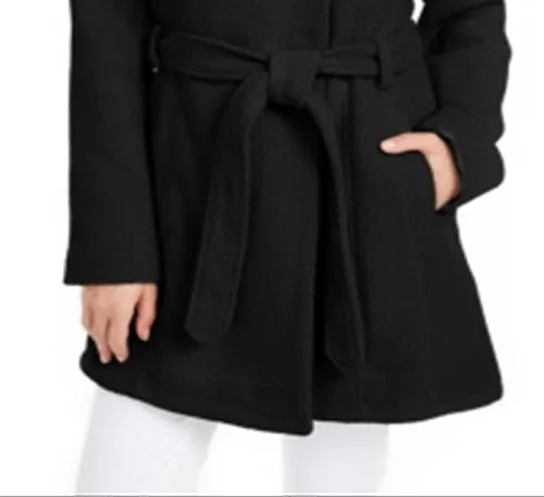 Madden Girl Junior's Asymmetrical Belted Wrap Coat Black Size Small