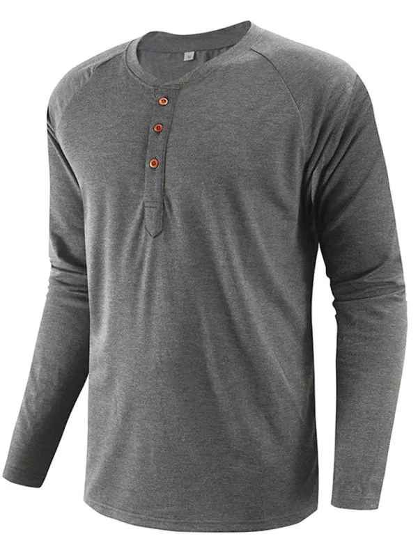 Men Casual Button Henley Long Sleeve