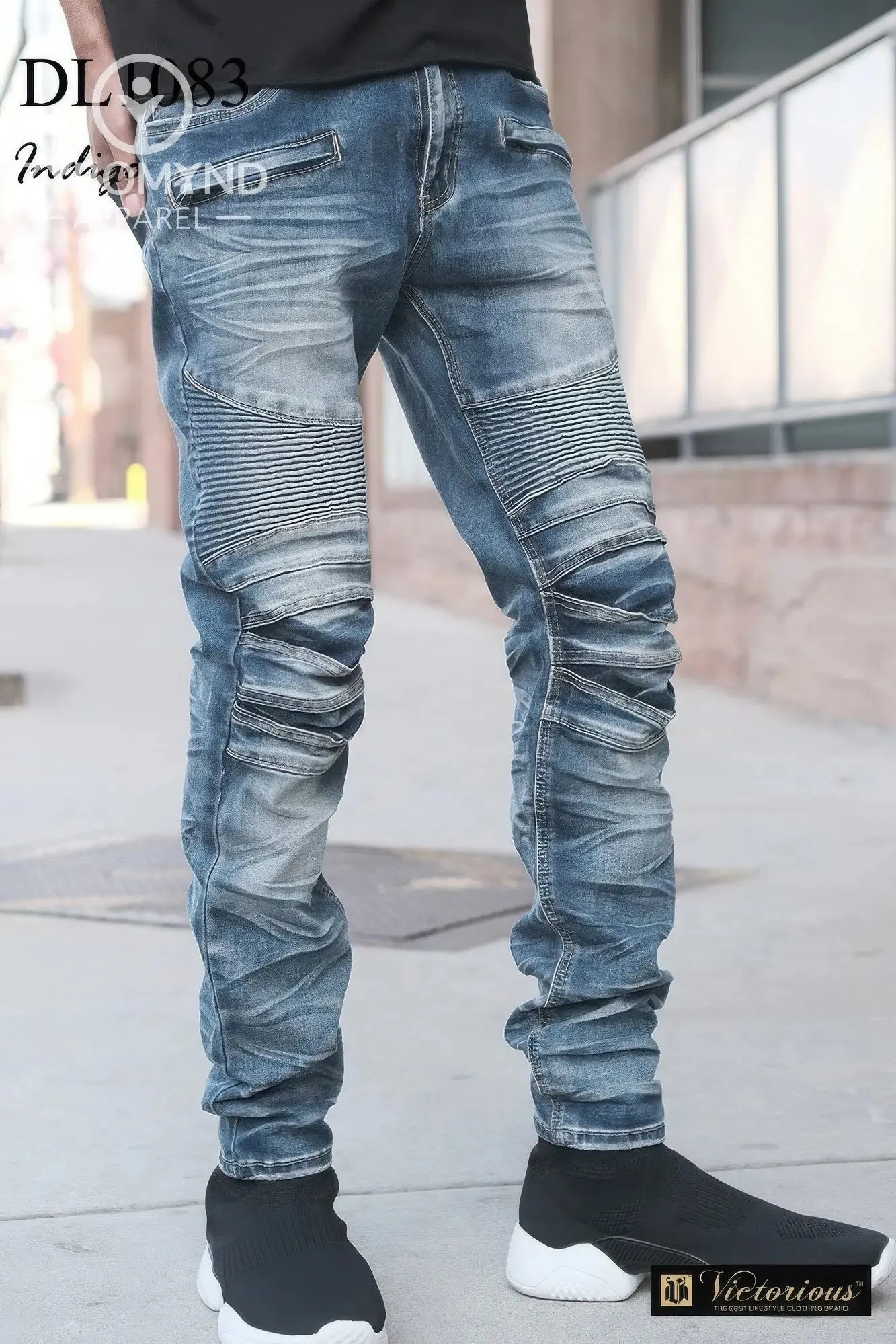 Men Creased Biker Denim Jeans