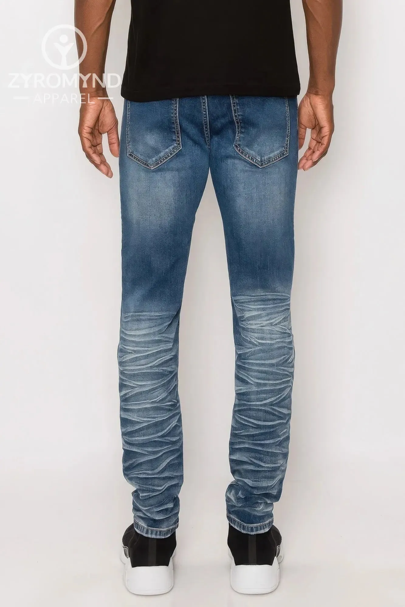 Men Creased Biker Denim Jeans