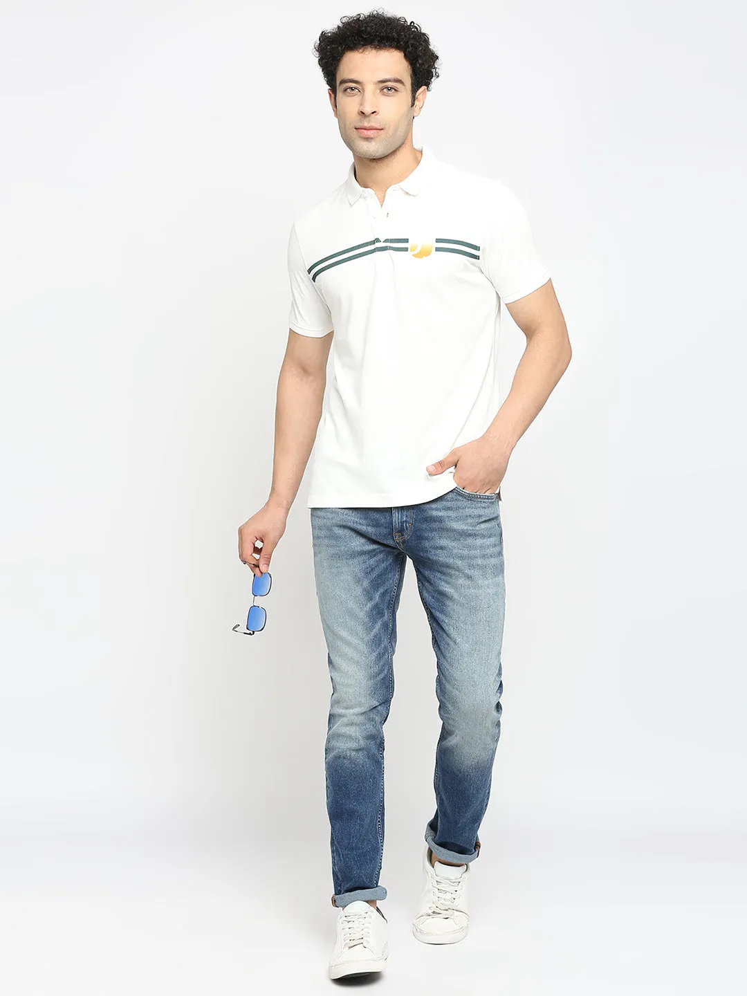 Men Premium Cotton Ecru Polo T-Shirt- Underjeans By Spykar