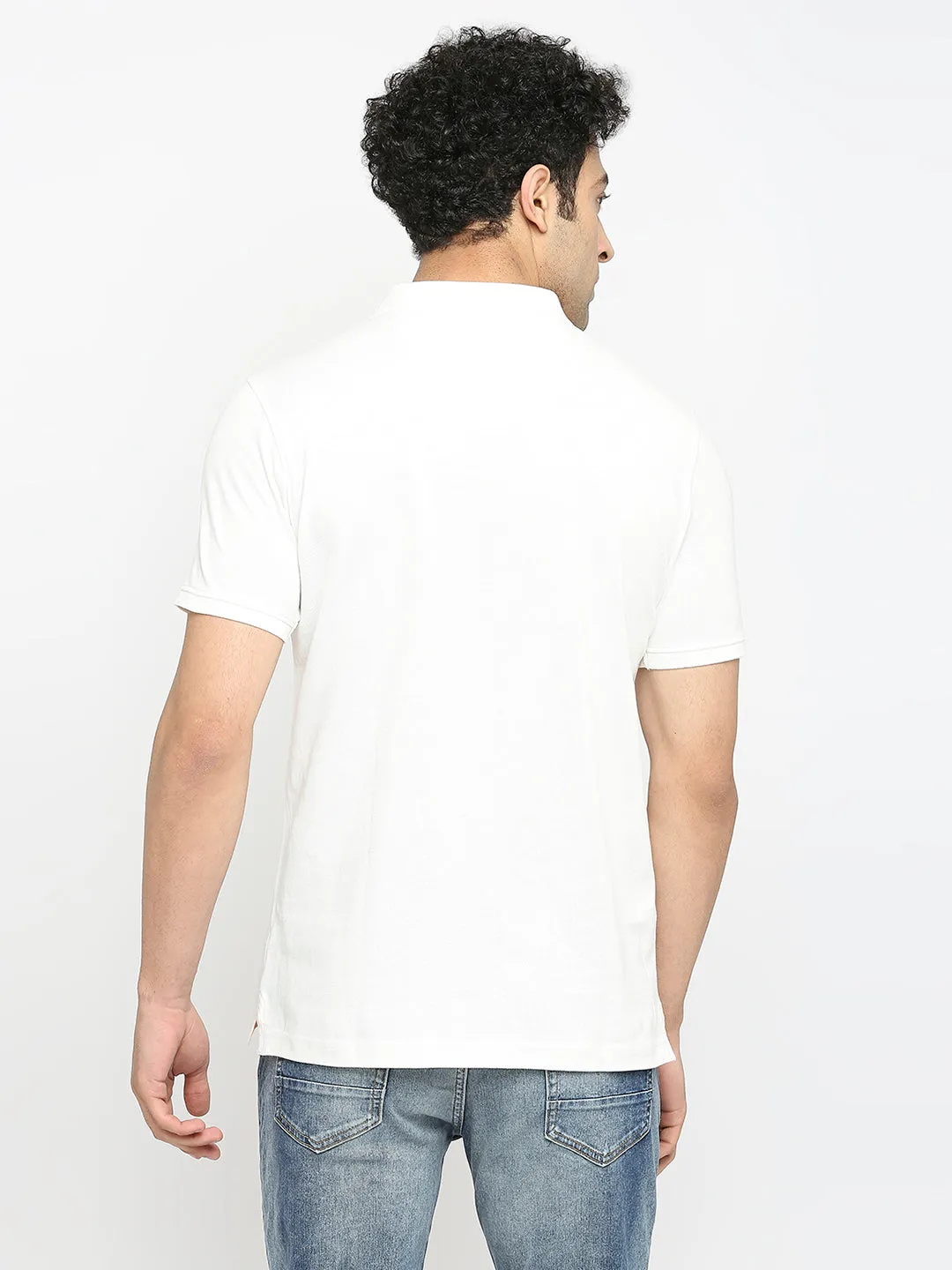 Men Premium Cotton Ecru Polo T-Shirt- Underjeans By Spykar