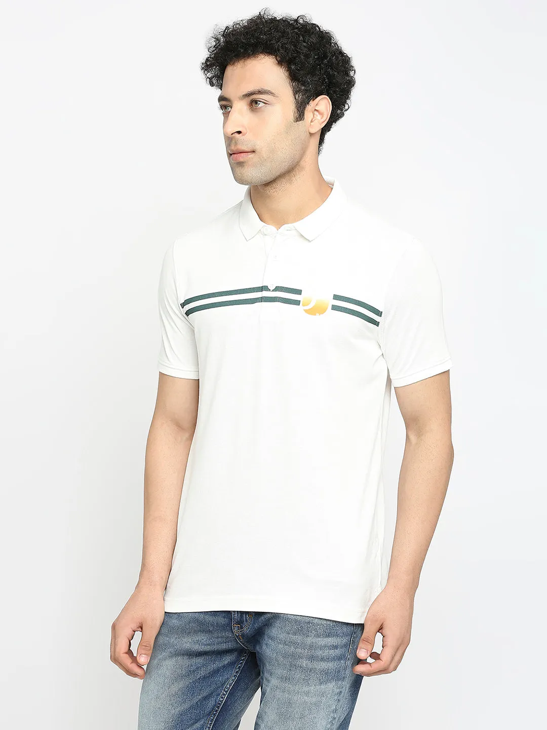 Men Premium Cotton Ecru Polo T-Shirt- Underjeans By Spykar