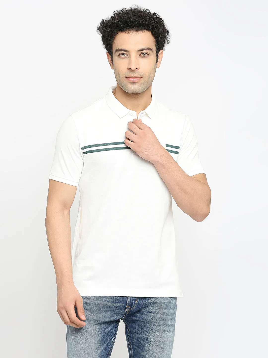 Men Premium Cotton Ecru Polo T-Shirt- Underjeans By Spykar