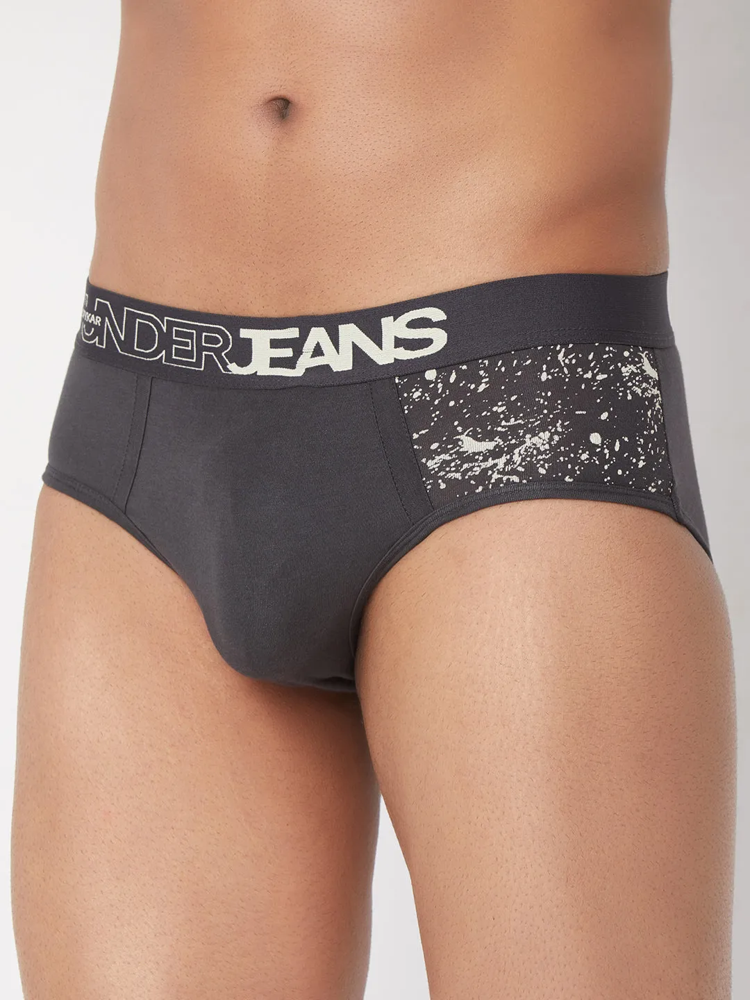 Men Premium Grey Cotton Blend Brief- Underjeans By Spykar