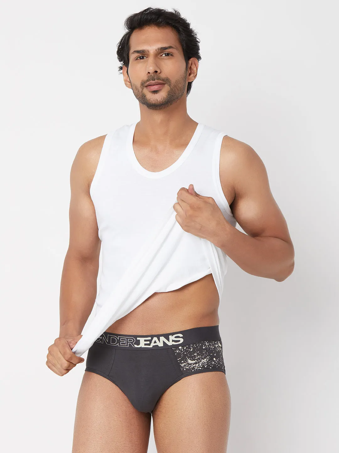 Men Premium Grey Cotton Blend Brief- Underjeans By Spykar