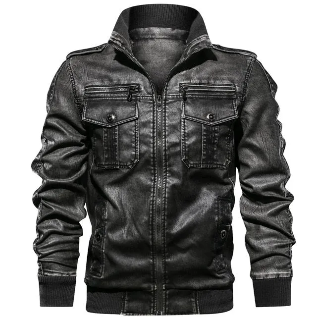 Men PU Military Jacket Casual Army Fitness Leather Coats Bomber Anti-Leather Jackets European size Dropshipping