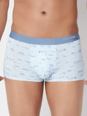 Men Skyblue Printed Super Premium Bonded Elastic Trunk - Underjeans By Spykar