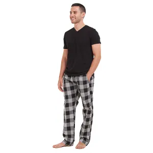 Men summer pajama set Black T-shirt  Black x White Checkered Pants