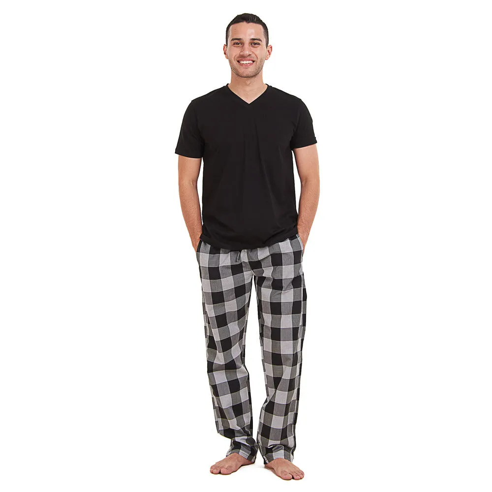 Men summer pajama set Black T-shirt  Black x White Checkered Pants