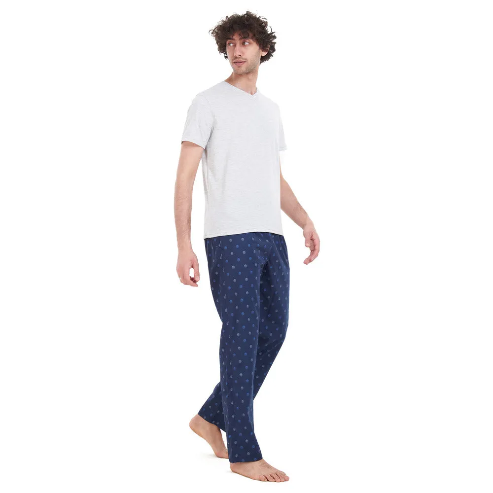 Men summer pajama set Light Grey T-shirt   Halftone circle dots pants