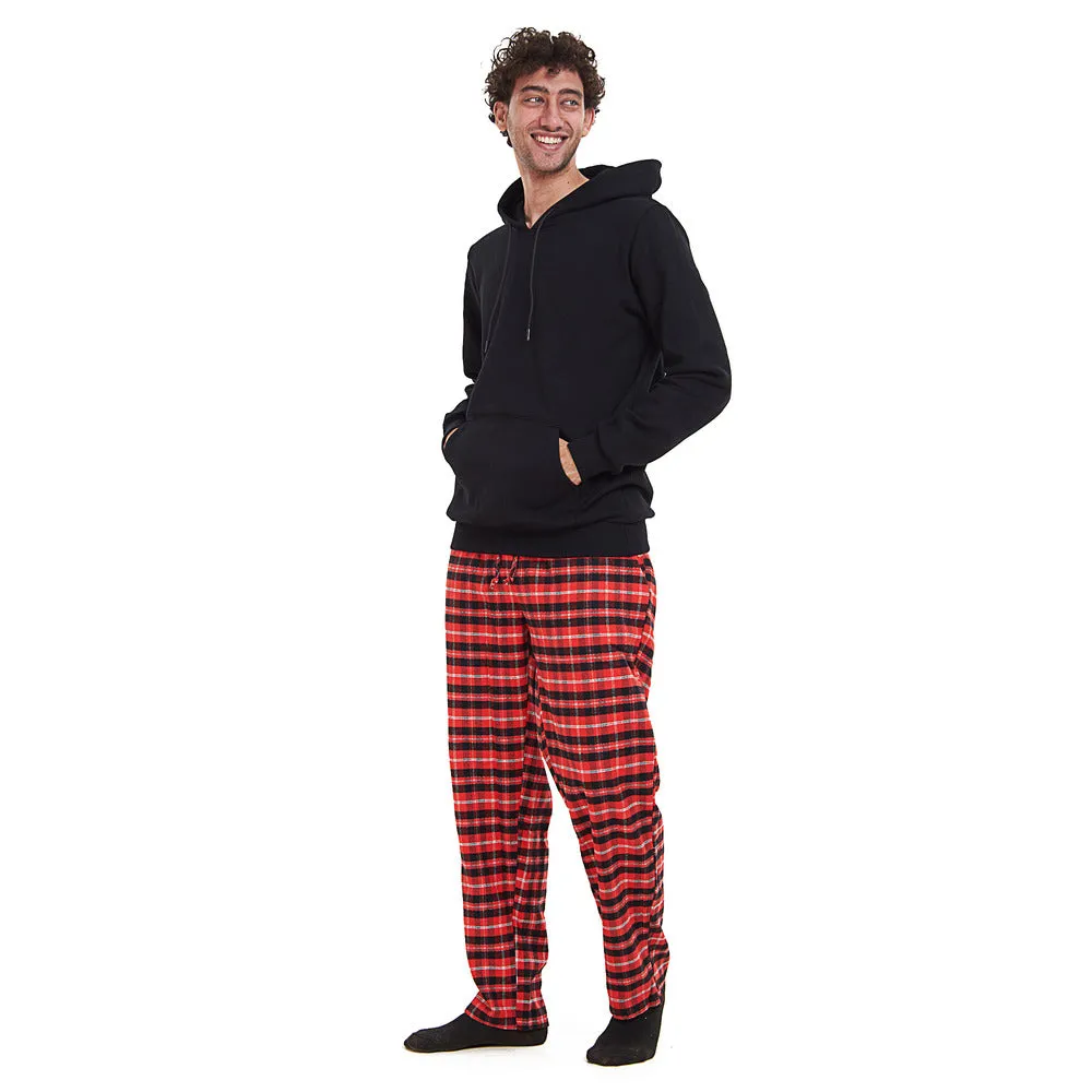 Men Winter Pajama Set Black Hoodie   Red x Black Checkered Pants