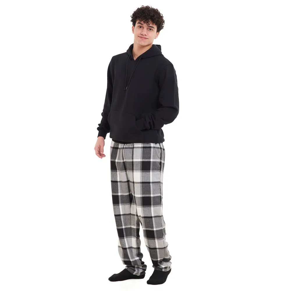 Men Winter Pajama Set Black Hoodie   White x Black Checkered Pants