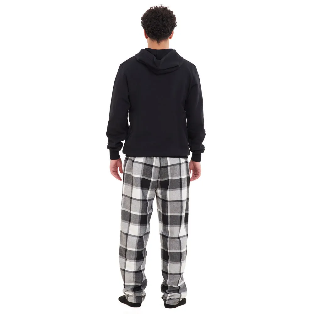 Men Winter Pajama Set Black Hoodie   White x Black Checkered Pants