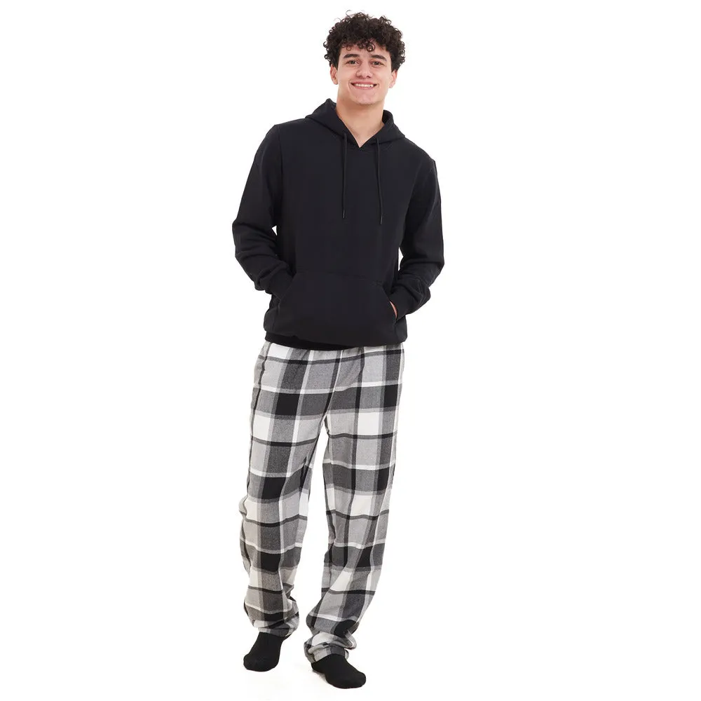 Men Winter Pajama Set Black Hoodie   White x Black Checkered Pants