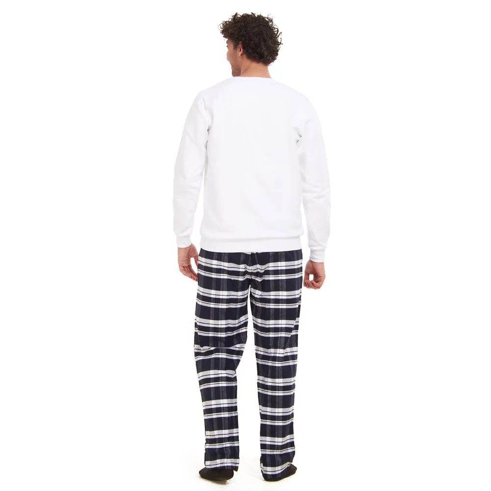 Men Winter Pajama Set Christmas Tree Sweatshirt  Dark Blue X White Checkered Pants