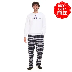 Men Winter Pajama Set Christmas Tree Sweatshirt  Dark Blue X White Checkered Pants