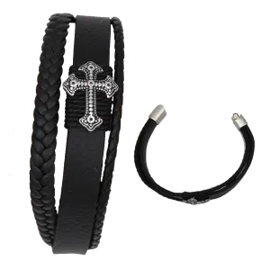 Men's Genuine Leather Bracelet with Cross.