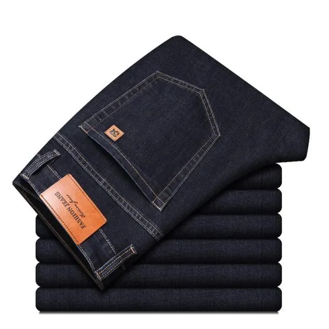 Men's Jeans Autumn Denim Pants Slim Straight Dark Blue Regular Fit Leisure Long Trousers Famous Brand Jean Men Hombre