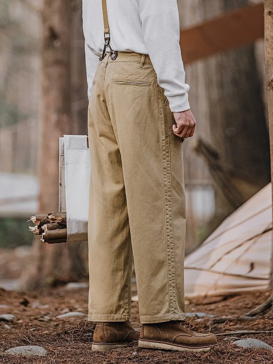 Mens Suspender Pants Loose Straight Multi-pockets Khaki Overalls