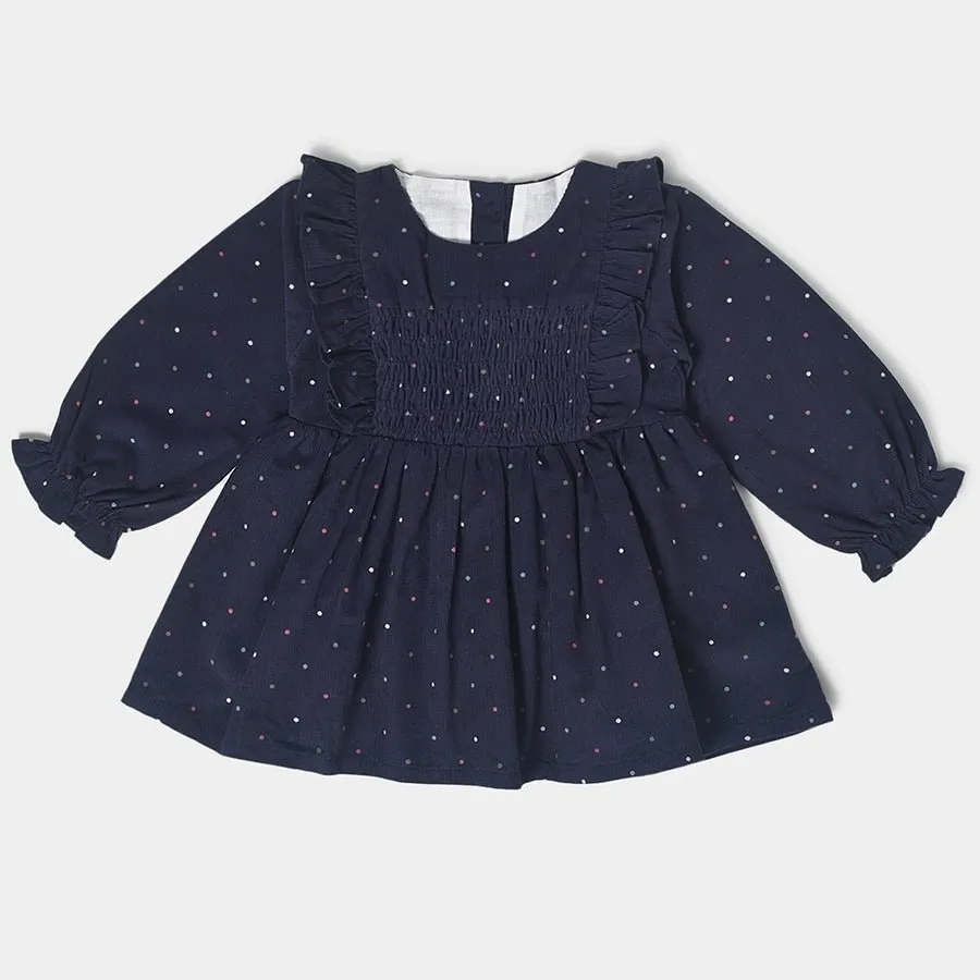 Misty Navy Corduroy Full Sleev Dress for Girls