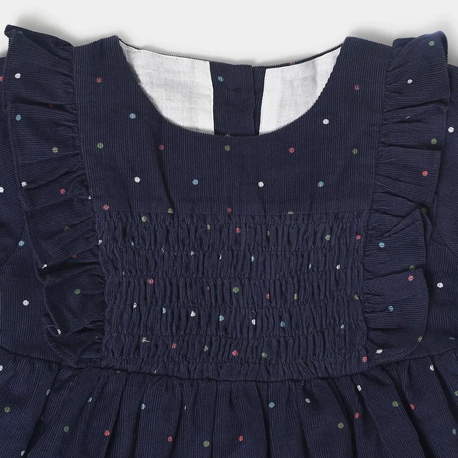 Misty Navy Corduroy Full Sleev Dress for Girls