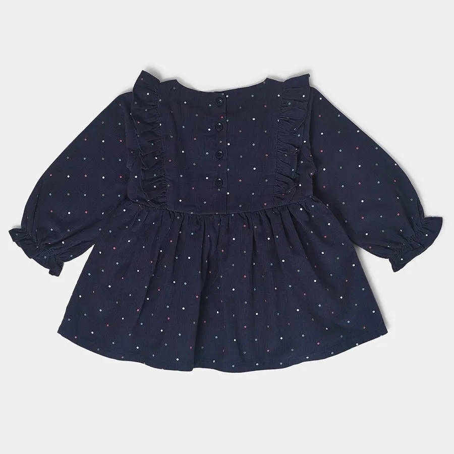 Misty Navy Corduroy Full Sleev Dress for Girls