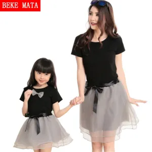 Mother Daughter Matching Clothes Summer 2016 Short Sleeve Family Look Mother Daughter Dresses Family Matching Clothing Outfits