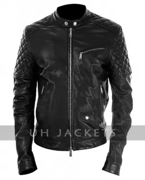 Motorcyle Leather Men Black Jacket