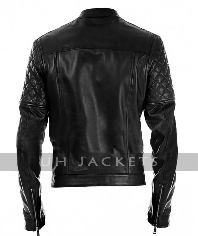 Motorcyle Leather Men Black Jacket